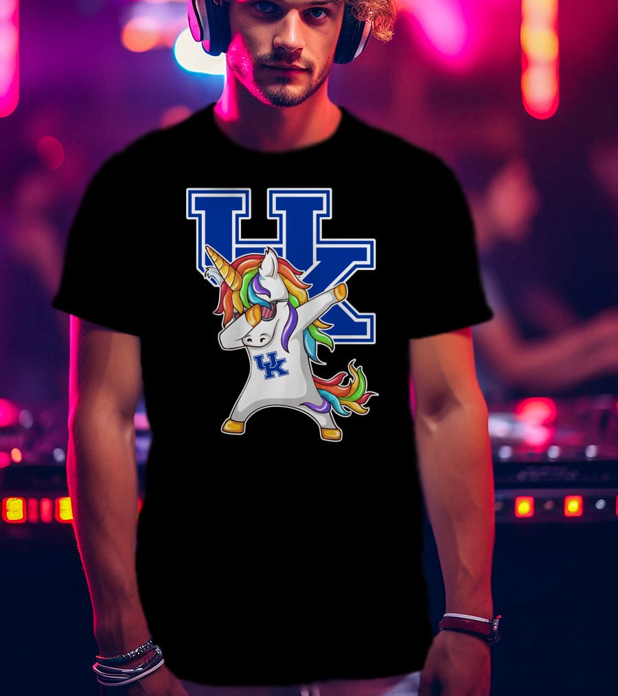 Kentucky Wildcats Unicorn Dabbing UK Logo Rainbow Mane T-Shirt
