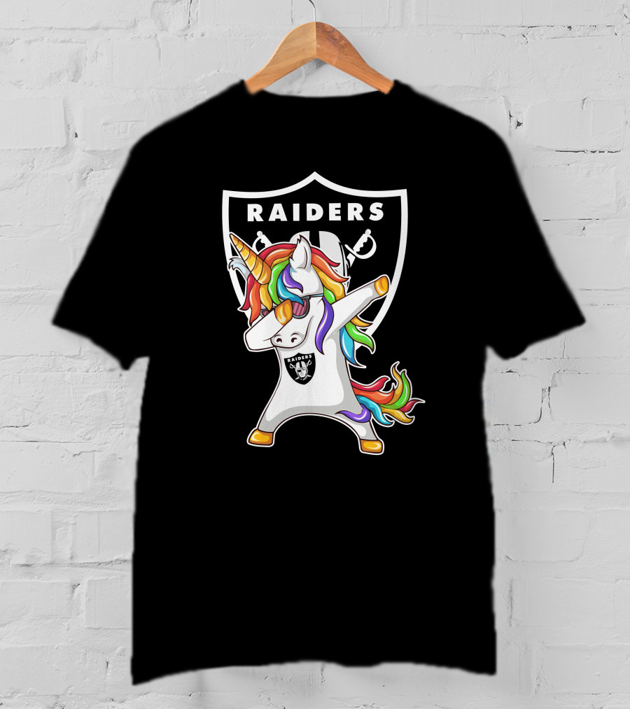 Las Vegas Raiders Unicorn Dabbing With Rainbow Mane In Shield T-Shirt
