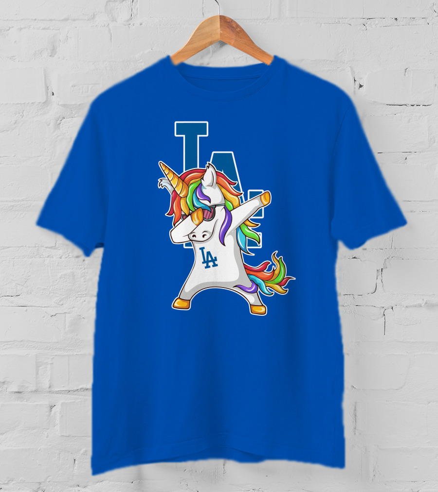 LA Dodgers Unicorn Dabbing Rainbow Mane T-Shirt
