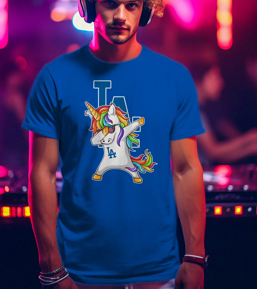 LA Dodgers Unicorn Dabbing Rainbow Mane T-Shirt