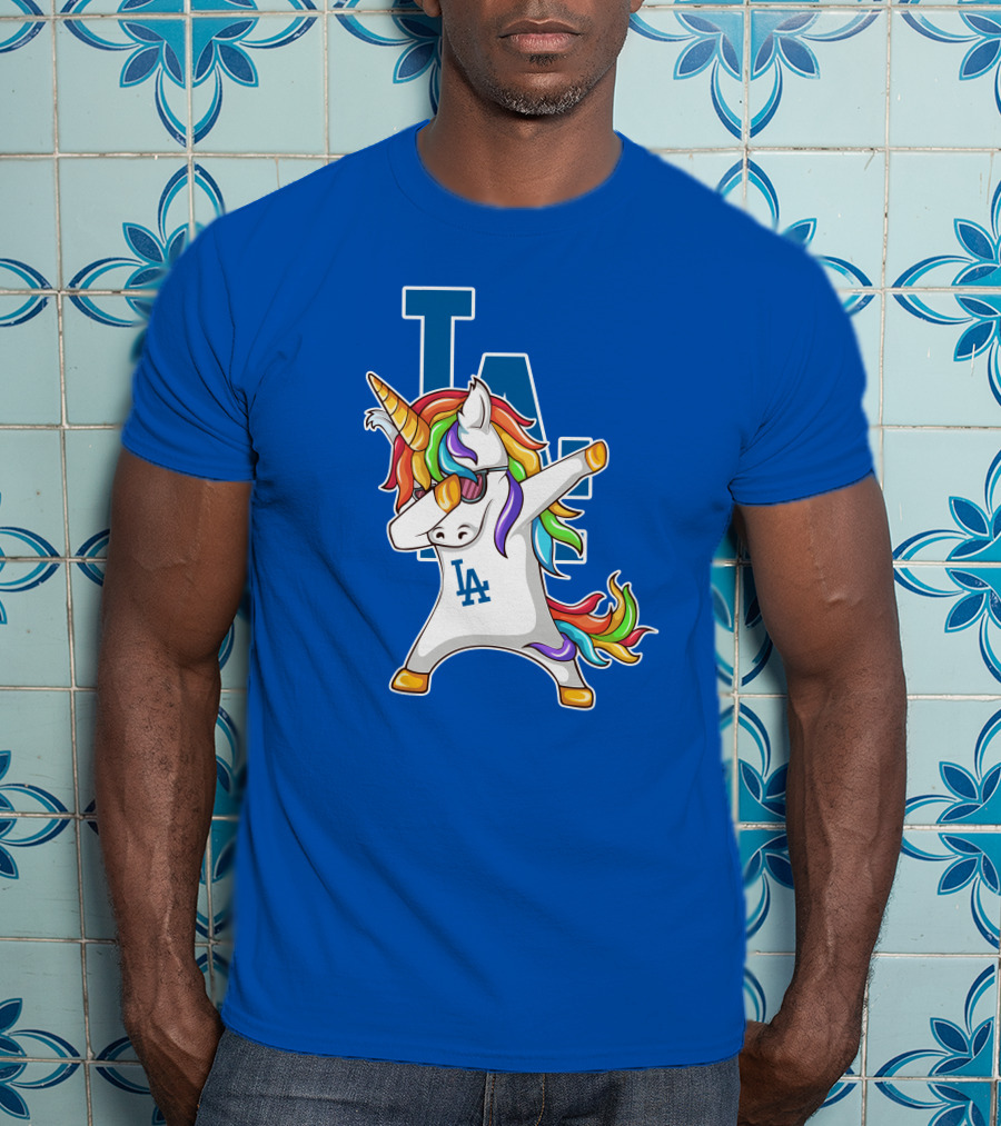 LA Dodgers Unicorn Dabbing Rainbow Mane T-Shirt