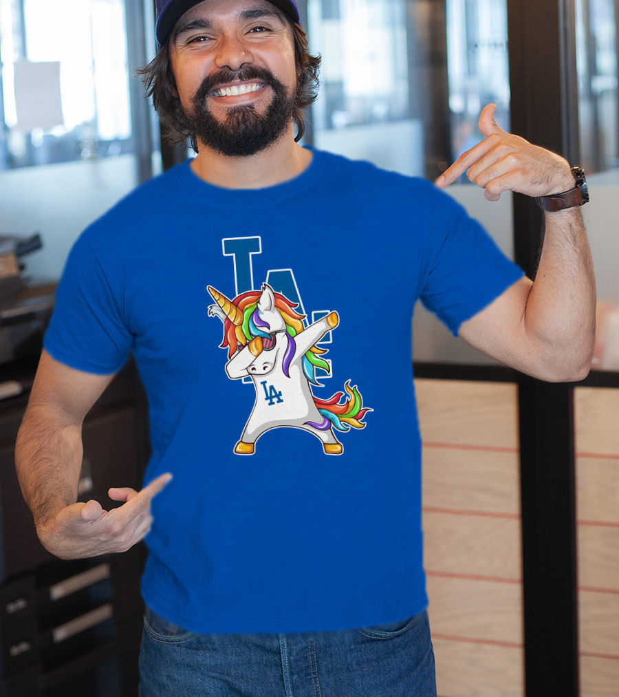 LA Dodgers Unicorn Dabbing Rainbow Mane T-Shirt