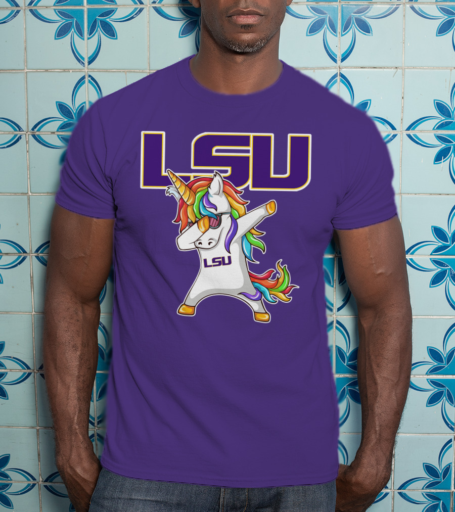 LSU Tigers Unicorn Dabbing Rainbow Mane T-Shirt