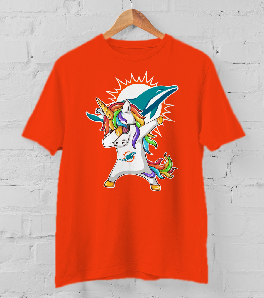 Miami Dolphins Logo Unicorn Dabbing Gesture T-Shirt