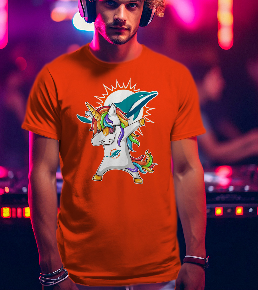 Miami Dolphins Logo Unicorn Dabbing Gesture T-Shirt