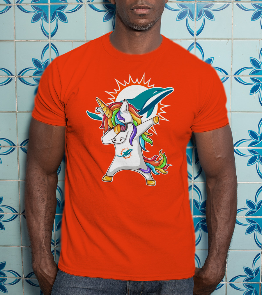 Miami Dolphins Logo Unicorn Dabbing Gesture T-Shirt