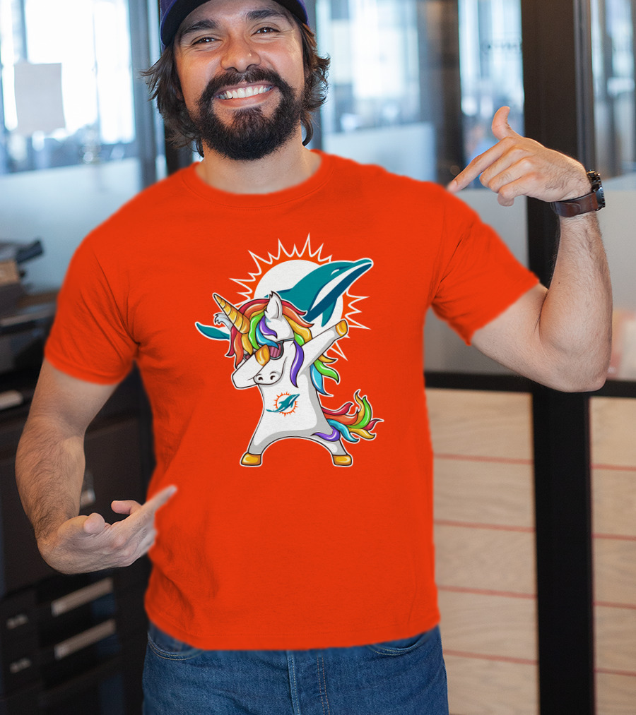 Miami Dolphins Logo Unicorn Dabbing Gesture T-Shirt