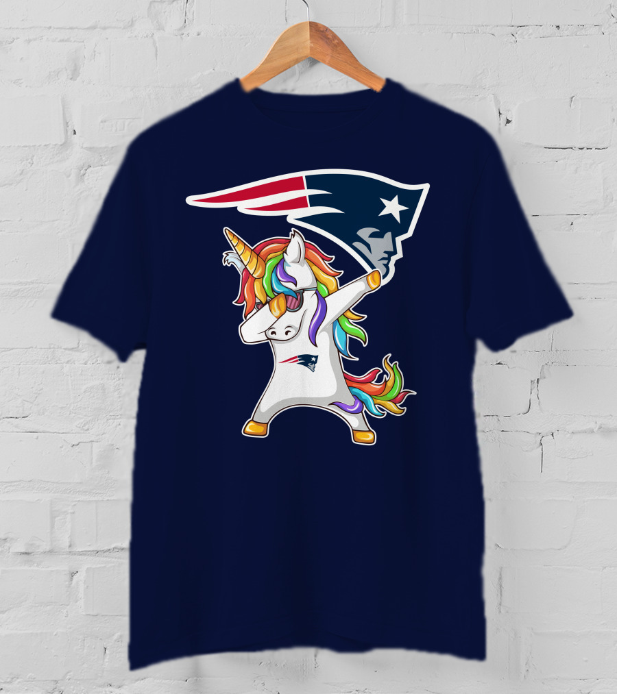 New England Patriots Unicorn Dabbing Rainbow Mane NFL T-Shirt