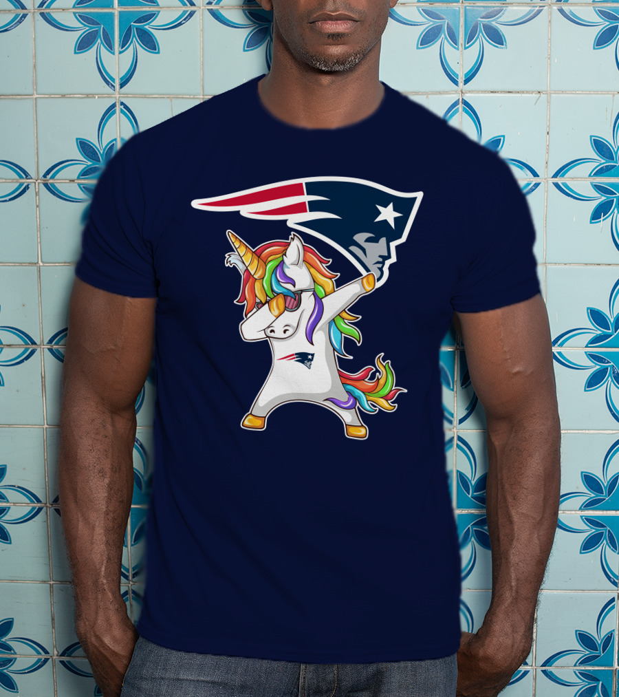 New England Patriots Unicorn Dabbing Rainbow Mane NFL T-Shirt