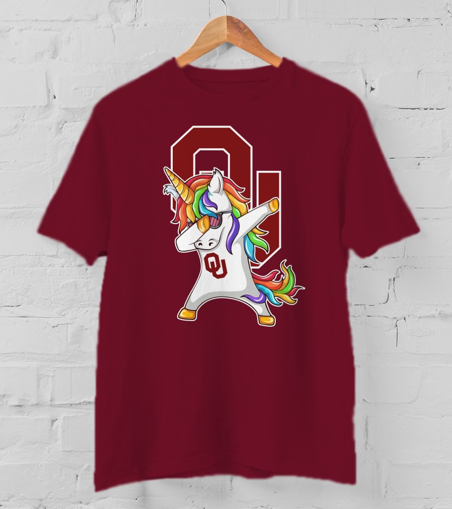 Oklahoma Sooners OU Logo Rainbow Unicorn Dabbing T-Shirt