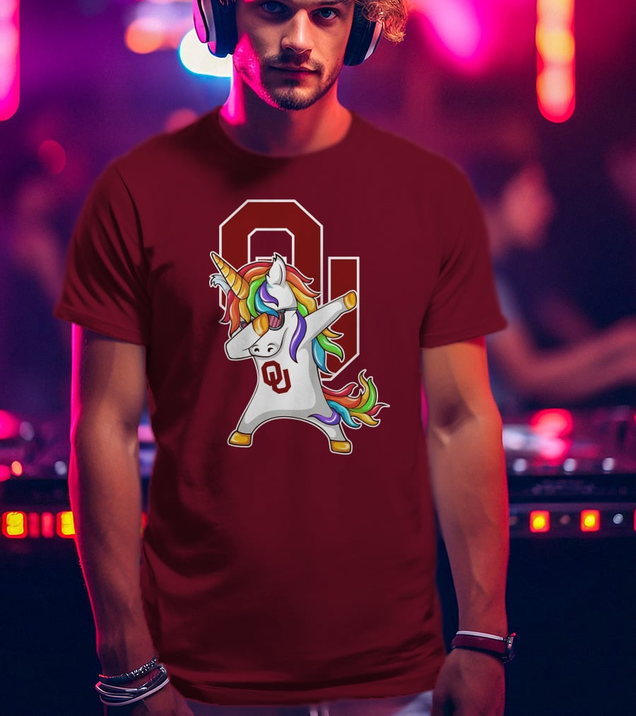 Oklahoma Sooners OU Logo Rainbow Unicorn Dabbing T-Shirt