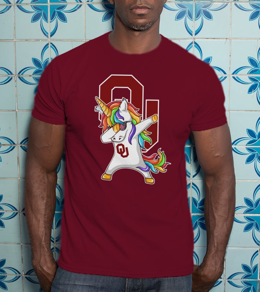 Oklahoma Sooners OU Logo Rainbow Unicorn Dabbing T-Shirt