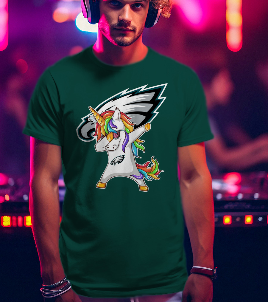 Philadelphia Eagles Unicorn Dabbing Rainbow Mane T-Shirt
