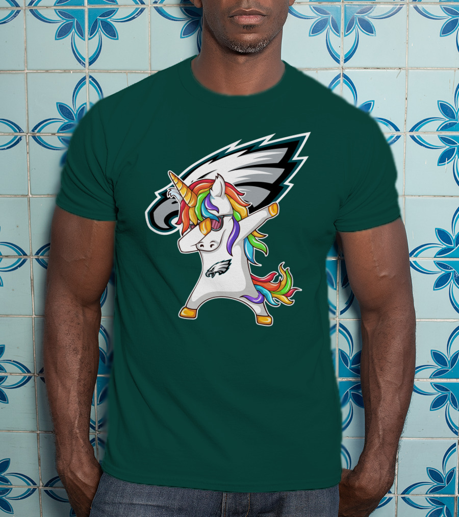 Philadelphia Eagles Unicorn Dabbing Rainbow Mane T-Shirt