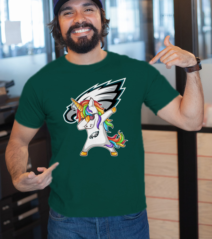 Philadelphia Eagles Unicorn Dabbing Rainbow Mane T-Shirt
