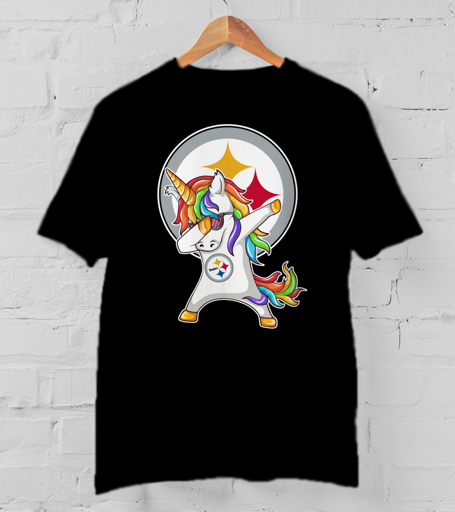 Pittsburgh Steelers Dabbing Unicorn Fan Design Rainbow T-Shirt