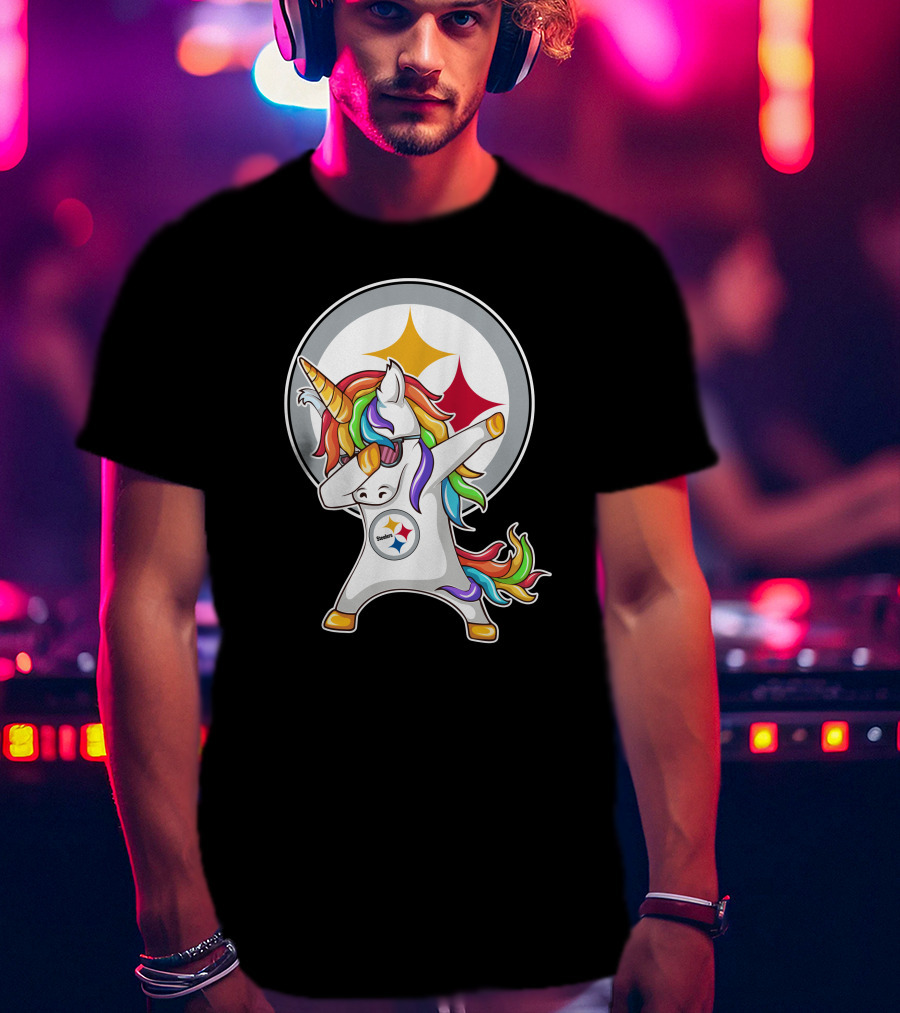 Pittsburgh Steelers Dabbing Unicorn Fan Design Rainbow T-Shirt