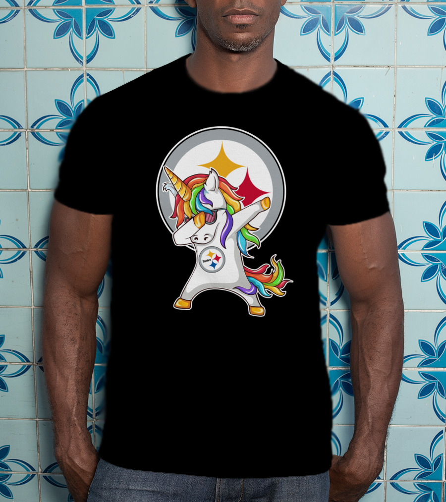 Pittsburgh Steelers Dabbing Unicorn Fan Design Rainbow T-Shirt