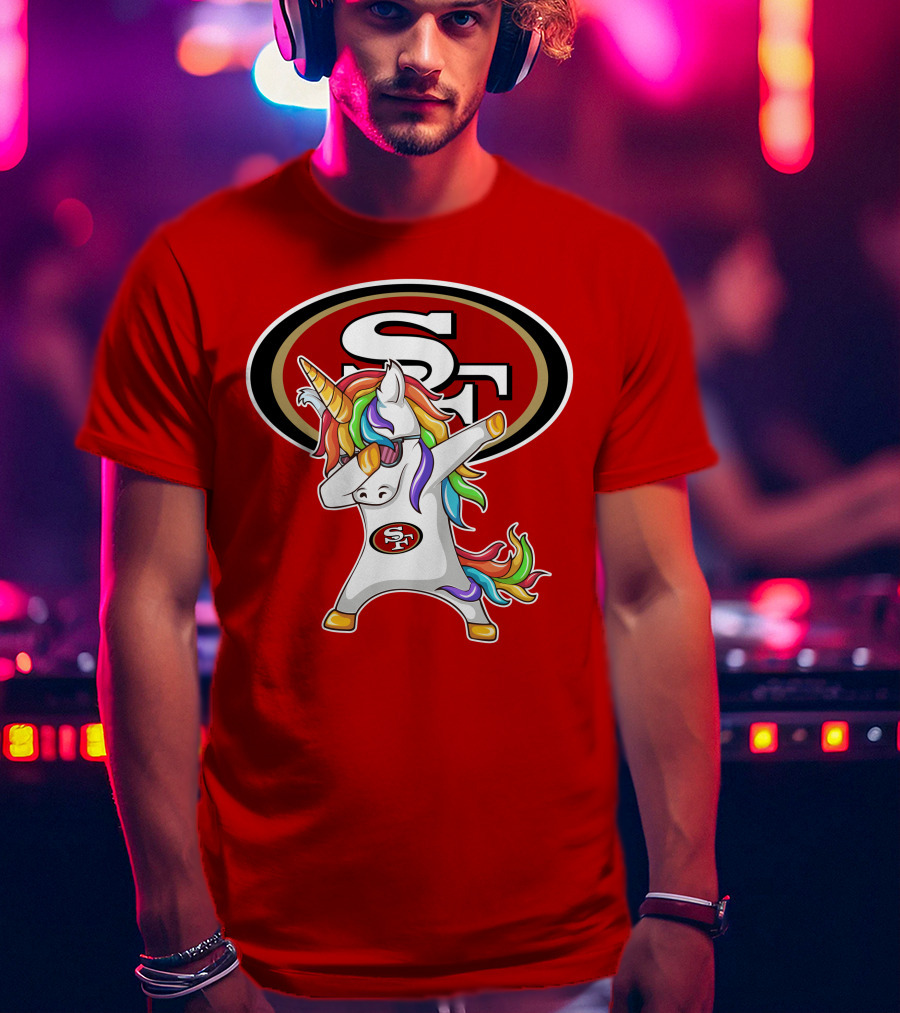 San Francisco 49ers SF Logo Rainbow Unicorn Dabbing T-Shirt