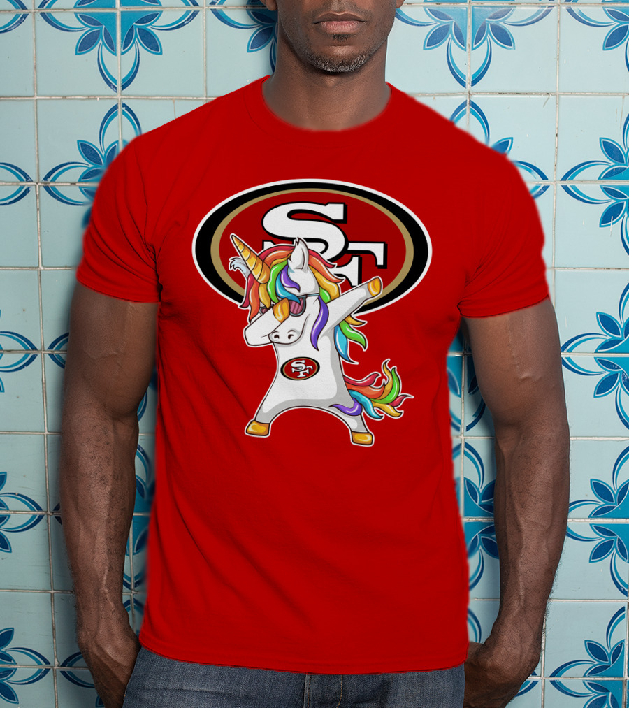 San Francisco 49ers SF Logo Rainbow Unicorn Dabbing T-Shirt