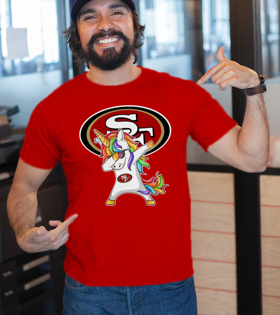 San Francisco 49ers SF Logo Rainbow Unicorn Dabbing T-Shirt