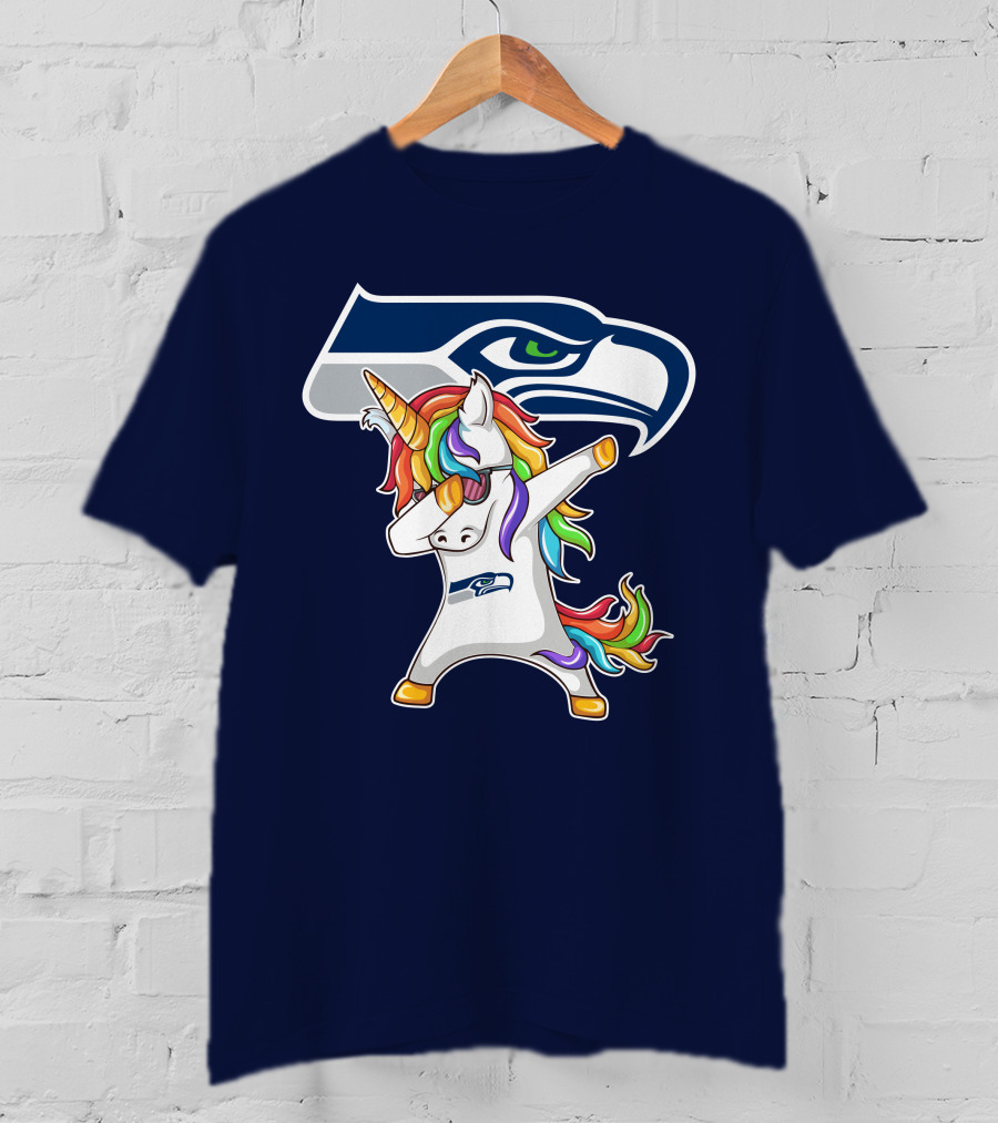 Seattle Seahawks Unicorn Dabbing Rainbow Hair T-Shirt