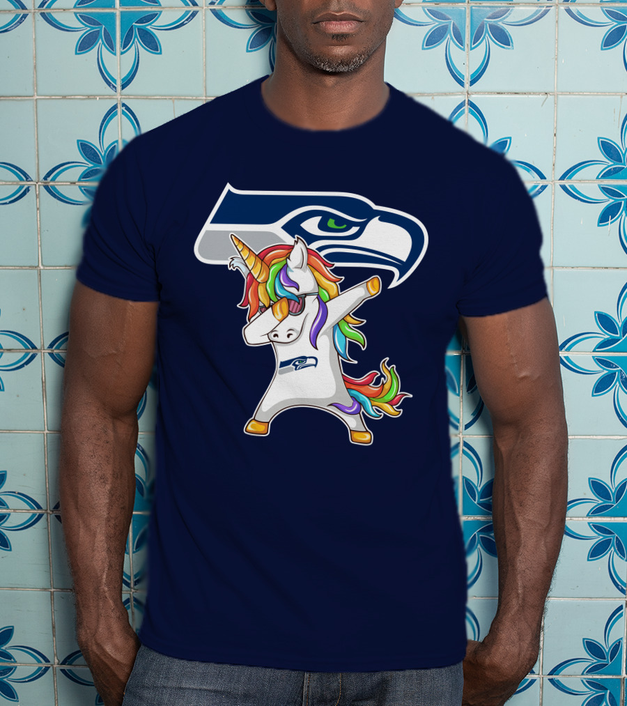 Seattle Seahawks Unicorn Dabbing Rainbow Hair T-Shirt