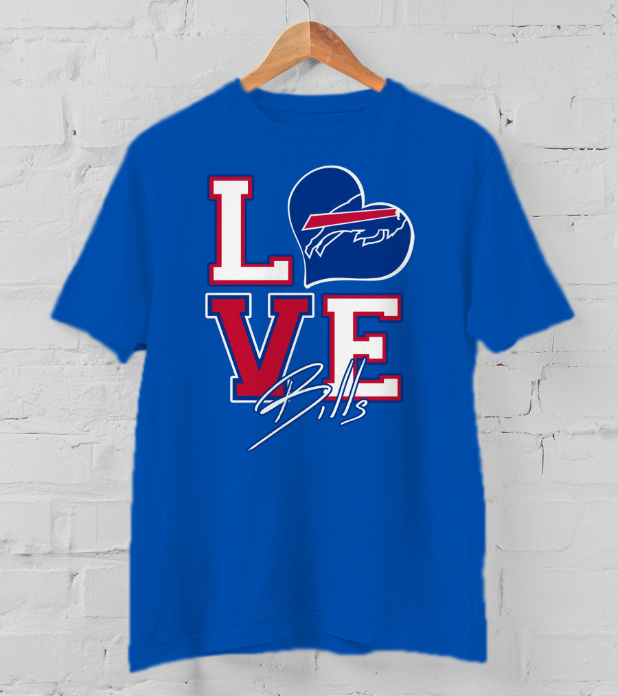 LOVE My Buffalo Bills Heart Logo Featuring Iconic Football Team Emblem T-Shirt