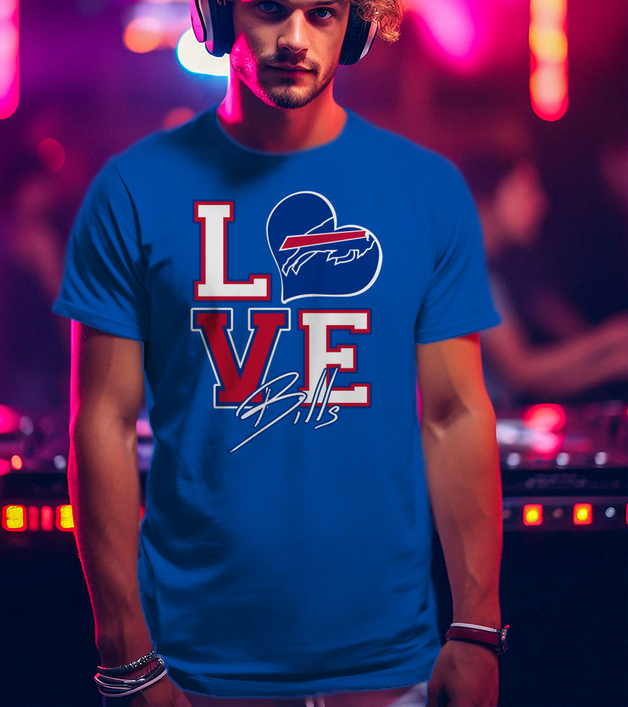 LOVE My Buffalo Bills Heart Logo Featuring Iconic Football Team Emblem T-Shirt
