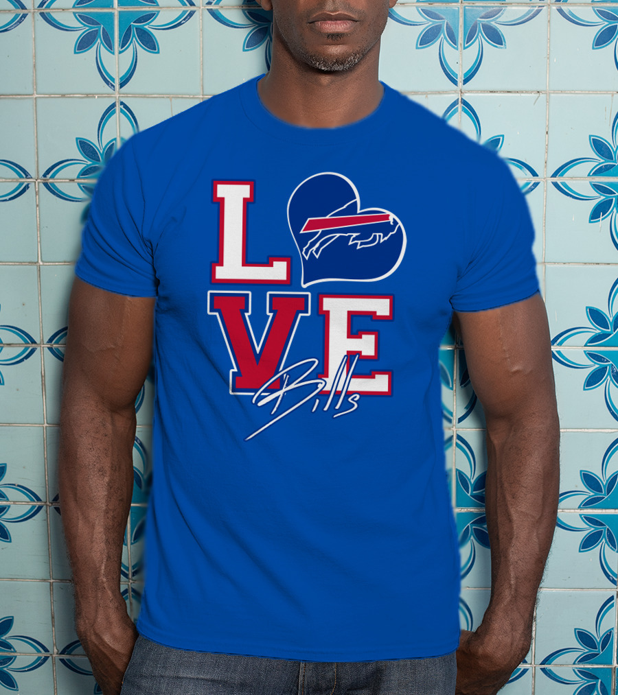 LOVE My Buffalo Bills Heart Logo Featuring Iconic Football Team Emblem T-Shirt