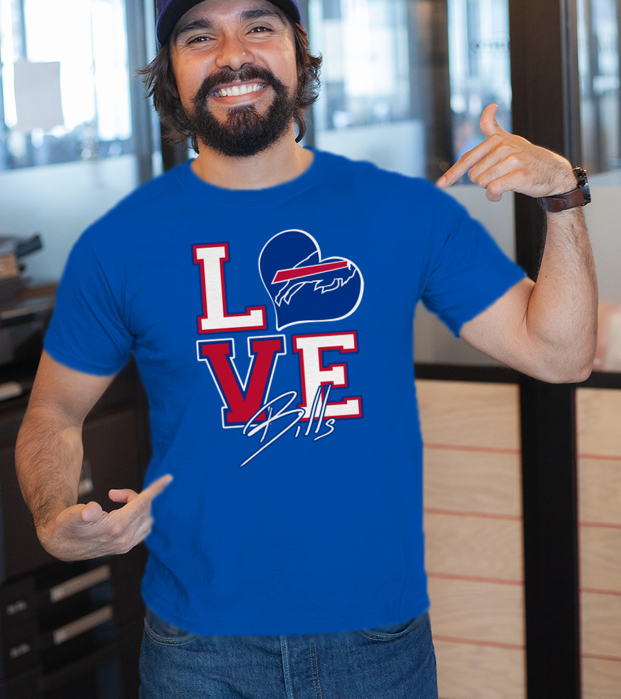 LOVE My Buffalo Bills Heart Logo Featuring Iconic Football Team Emblem T-Shirt