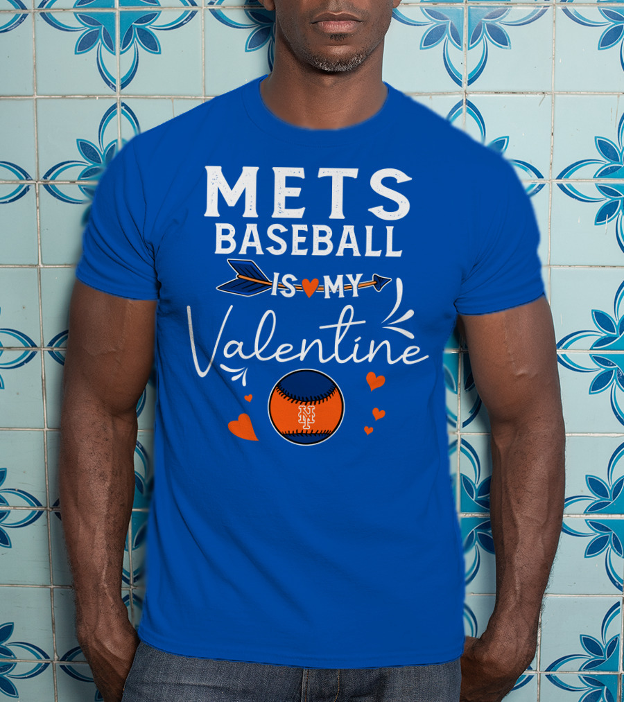 Mets Baseball Is My Valentine Orange Blue Hearts And Baseball T-Shirt