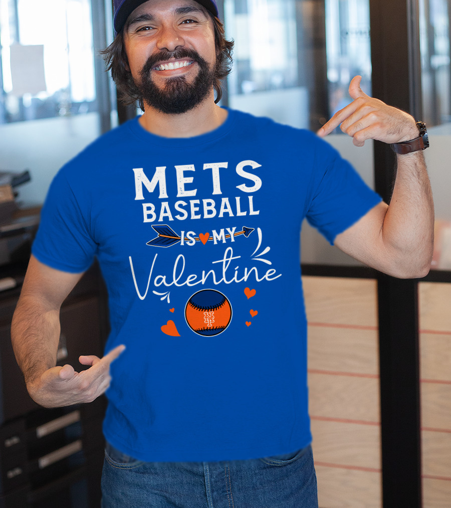 Mets Baseball Is My Valentine Orange Blue Hearts And Baseball T-Shirt