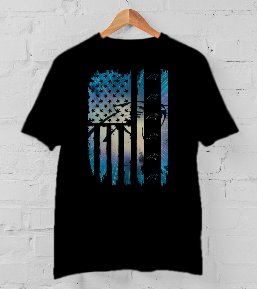 Carolina Panthers American Flag Distressed Stripes T-Shirt