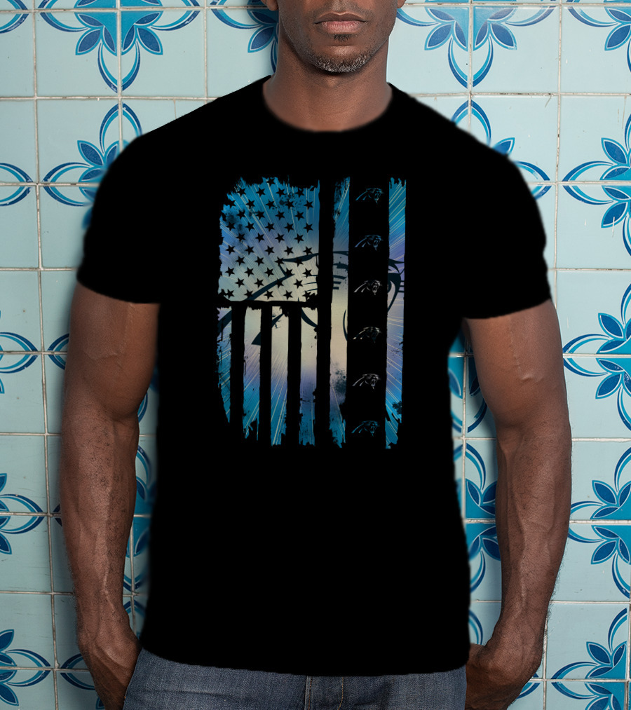 Carolina Panthers American Flag Distressed Stripes T-Shirt