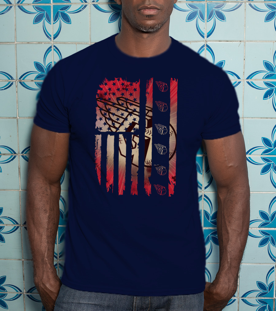 Cleveland Guardians American Flag Stripes Stars Baseball T-Shirt
