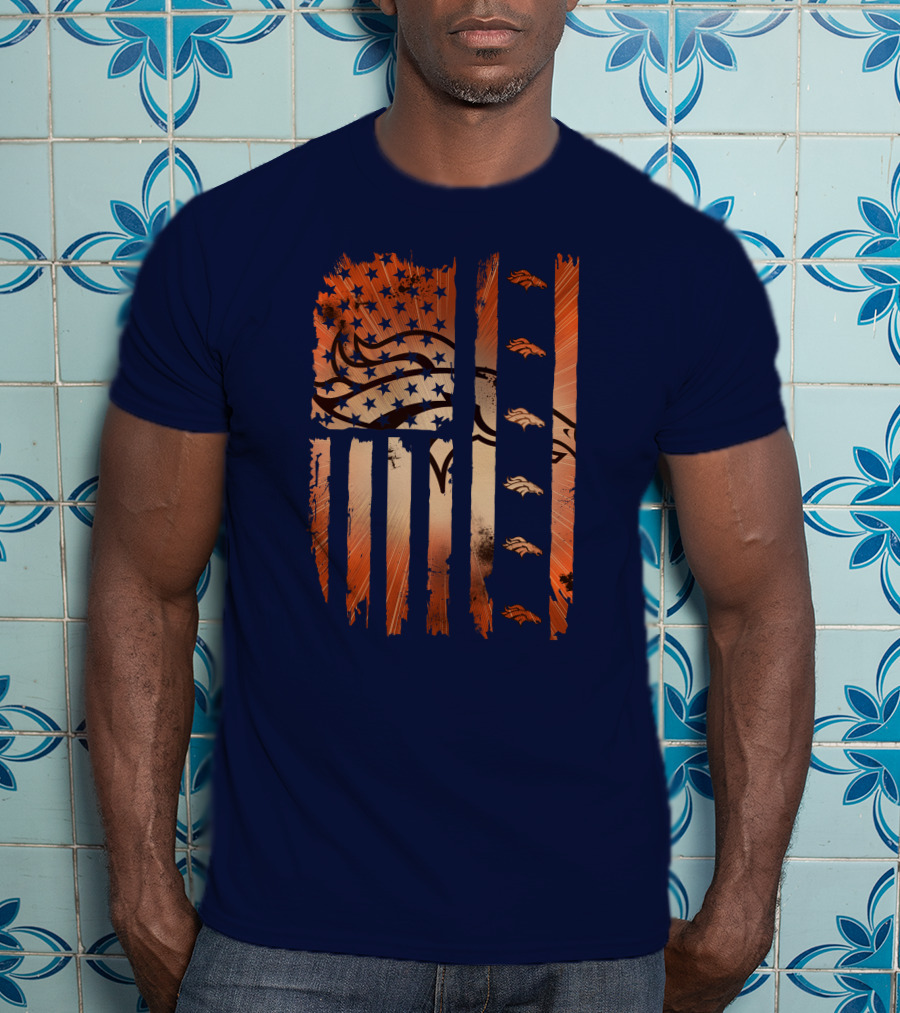 Denver Broncos Distressed American Flag Stars And Stripes T-Shirt
