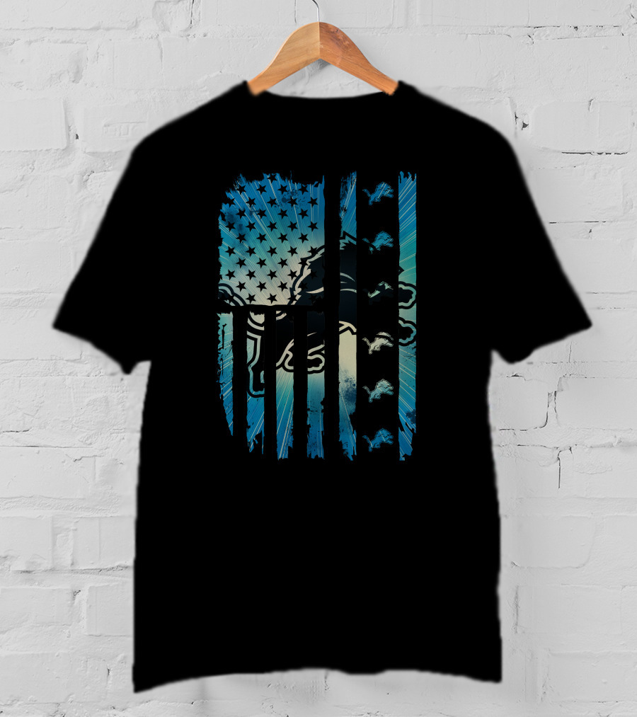 Detroit Lions American Flag Blue Starburst T-Shirt