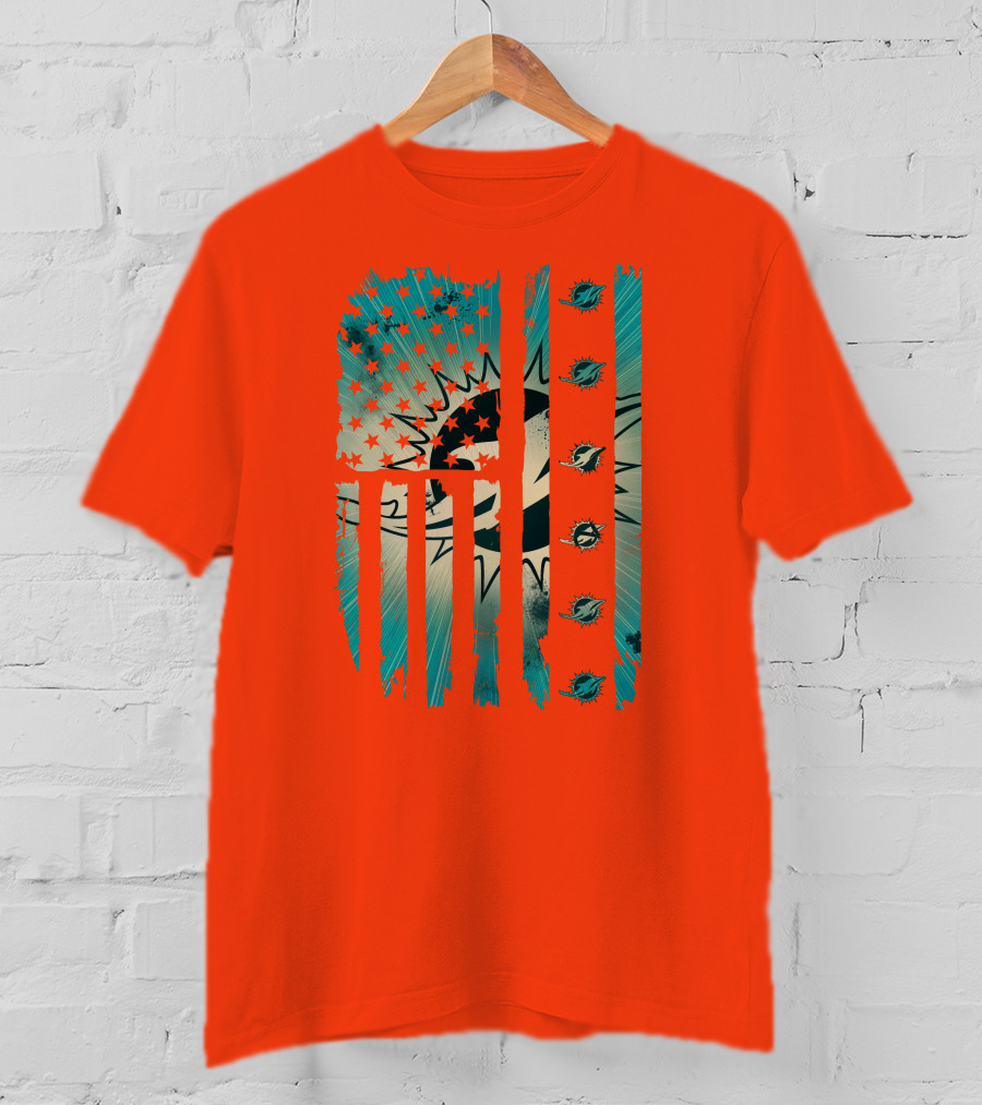 Miami Dolphins American Flag Aqua And Stars T-Shirt