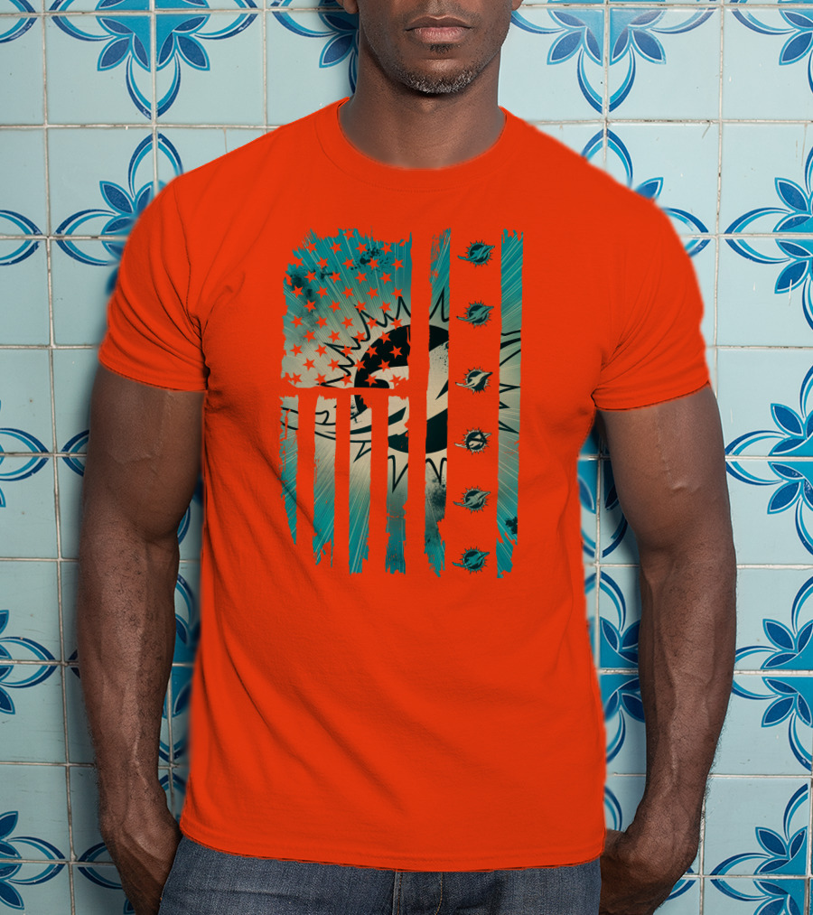 Miami Dolphins American Flag Aqua And Stars T-Shirt