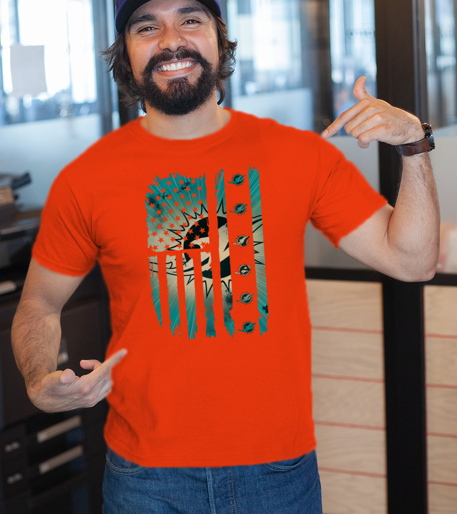 Miami Dolphins American Flag Aqua And Stars T-Shirt