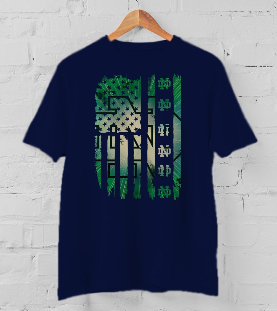 Notre Dame Nd American Flag Fighting Irish T-Shirt
