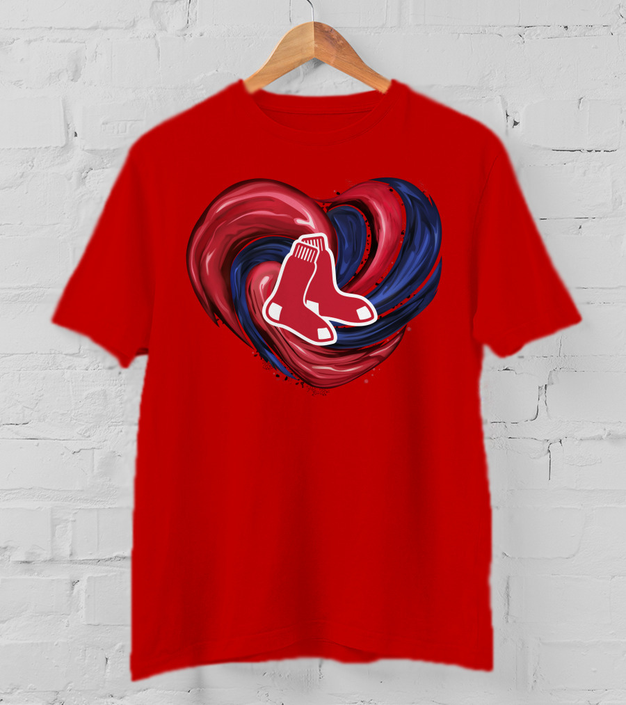 Boston Red Sox Tornado Heart Red And Blue Sox T-Shirt