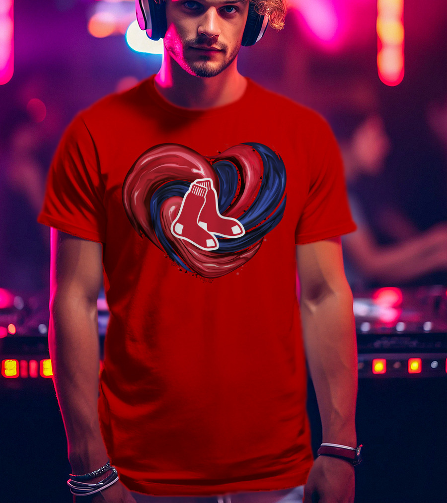 Boston Red Sox Tornado Heart Red And Blue Sox T-Shirt