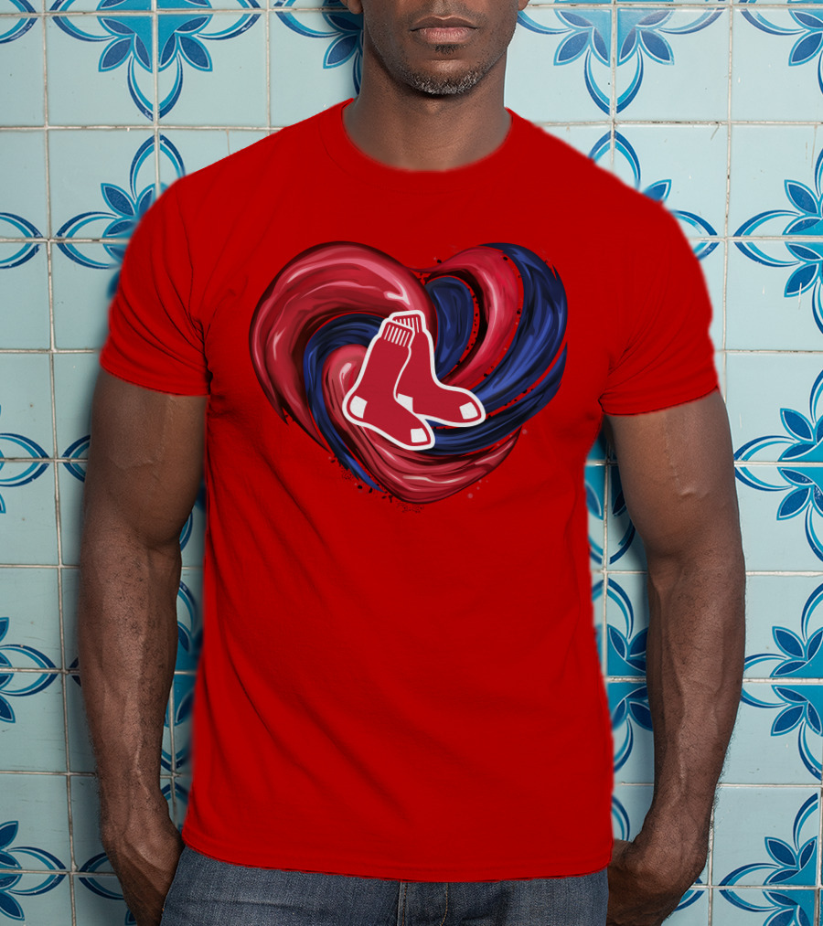 Boston Red Sox Tornado Heart Red And Blue Sox T-Shirt