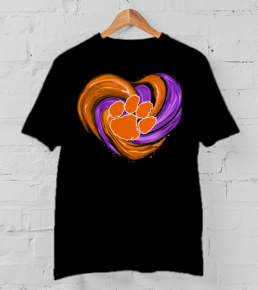 Clemson Tigers Paw Print Tornado Heart T-Shirt