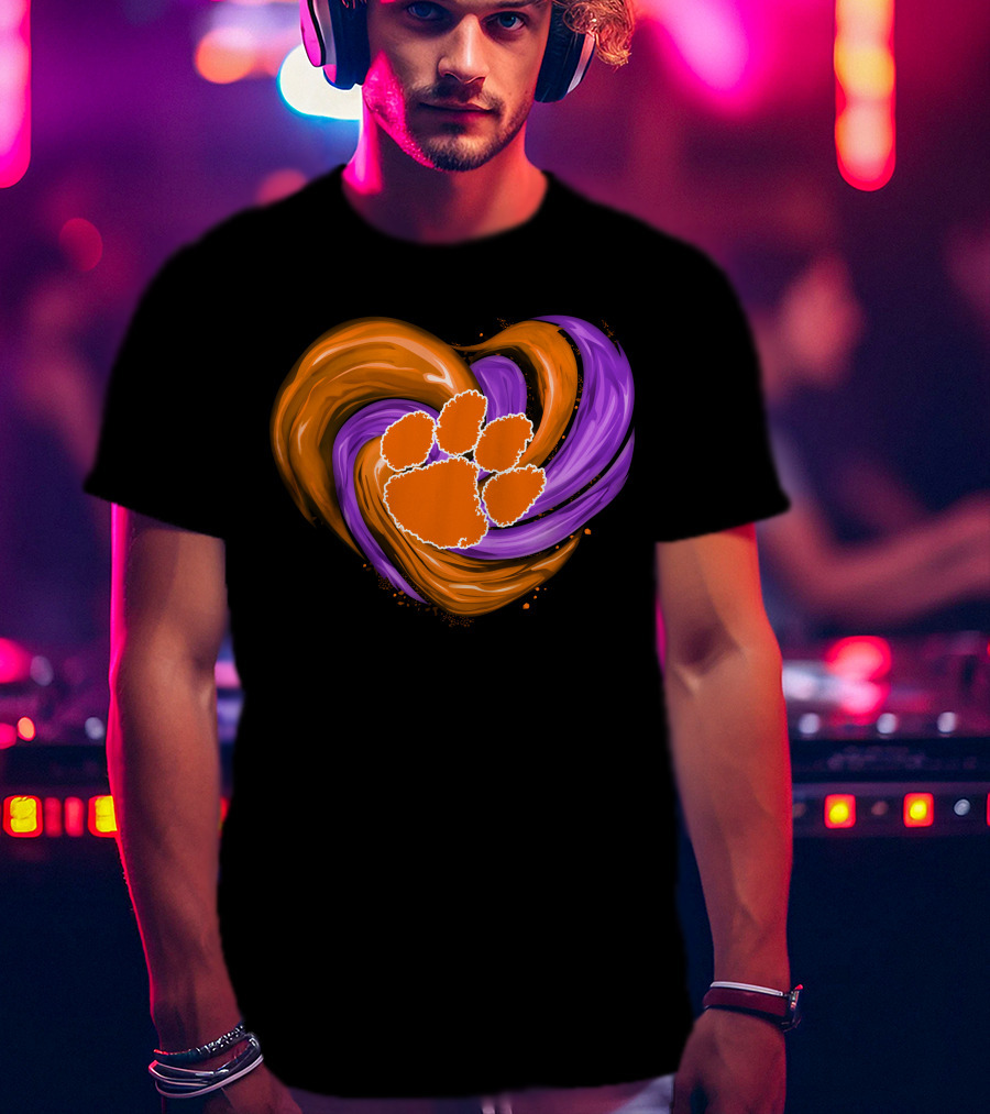 Clemson Tigers Paw Print Tornado Heart T-Shirt