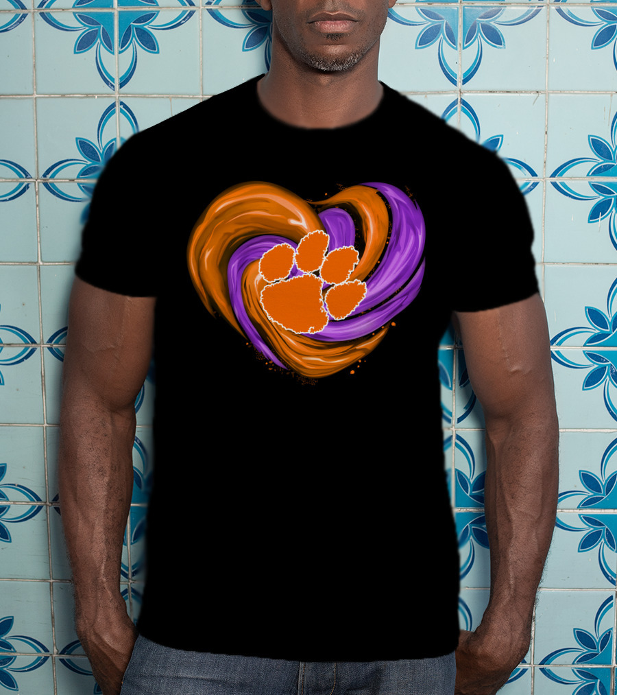 Clemson Tigers Paw Print Tornado Heart T-Shirt