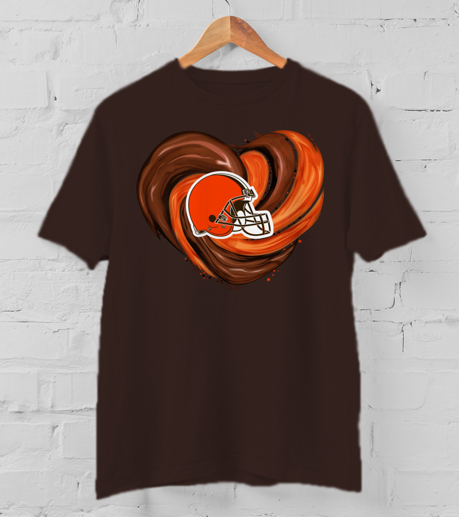 Cleveland Browns Football Helmet Tornado Heart T-Shirt
