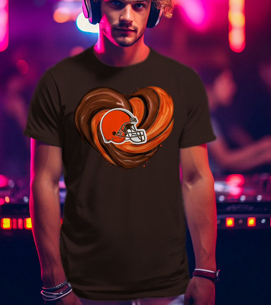 Cleveland Browns Football Helmet Tornado Heart T-Shirt